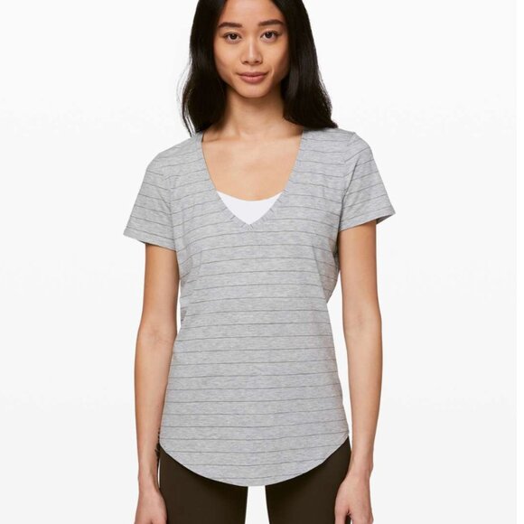 Lululemon Love Tee V Short Serve Stripe Heathered Core Light Grey Sage 10 - Picture 1 of 16